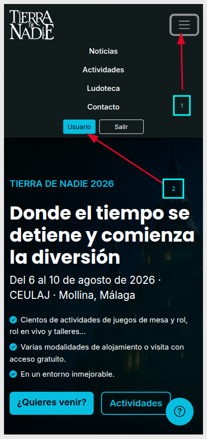 Men&uacute; del m&oacute;vil: entra en Usuario
