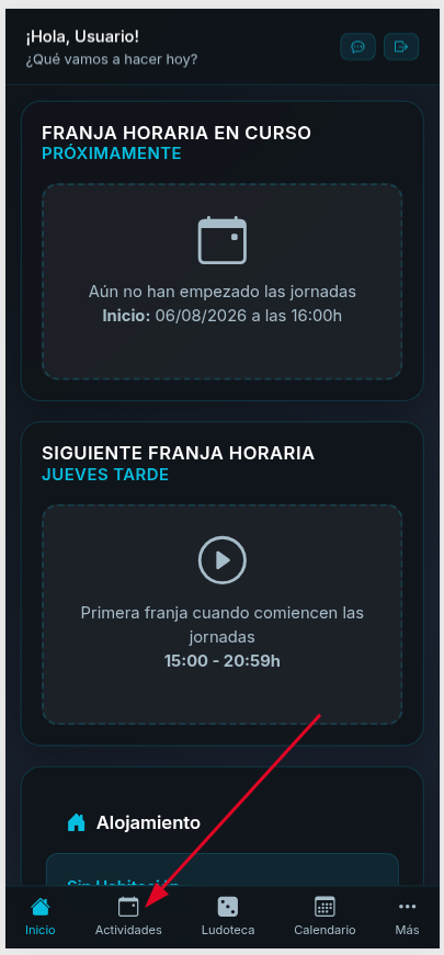 App: pesta&ntilde;a Actividades