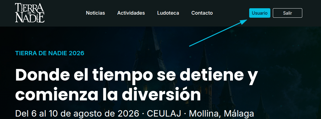 Botón Usuario en la cabecera